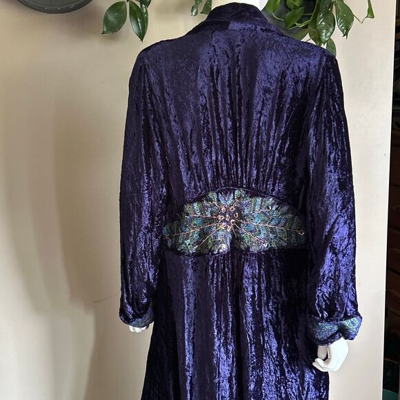 Vintage Soft Surroundings Purple Starlet Crushed Velvet Embroidered Peacock Purp - Picture 1 of 10